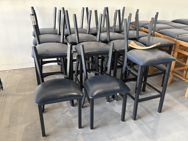 (13) Metal Frame Wood Back Bar Chairs with Vinyl Seats (2) Dining Chairs, (Missing Wood Back Rest)