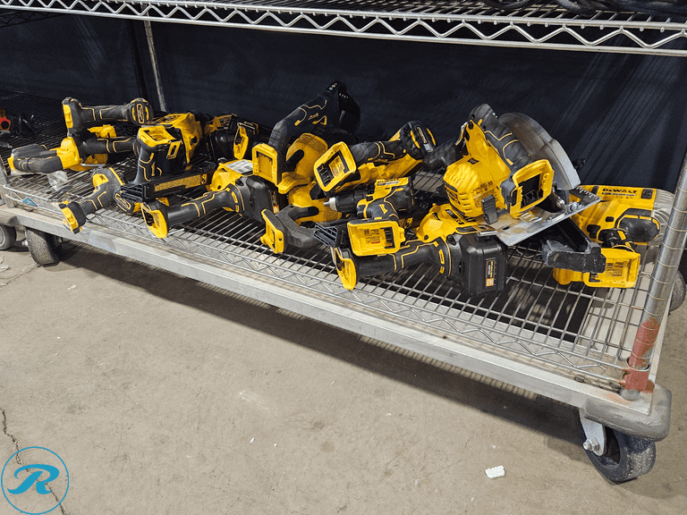 Shelf of DeWalt Power Tools (All Inoperable/Damaged) - Roller Auctions