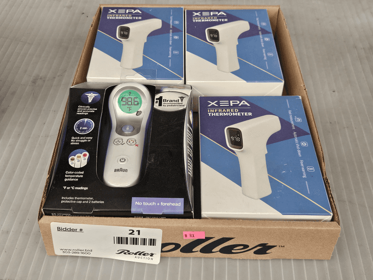 (3) Xepa Infrared Thermometers and (1) Braun NTF 3000 No Touch Forehead Thermometer - Roller Auctions