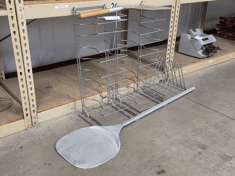 Pizza Peel, Wire Pan Rack, and Wire Tray Organizer