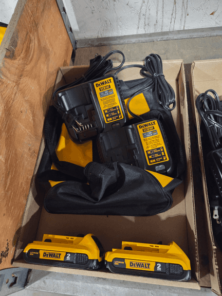 (2) Dewalt DCB107 Battery Chargers With (2) 20V Max 2Ah Lithium-Ion Batteries And Carrying Bag