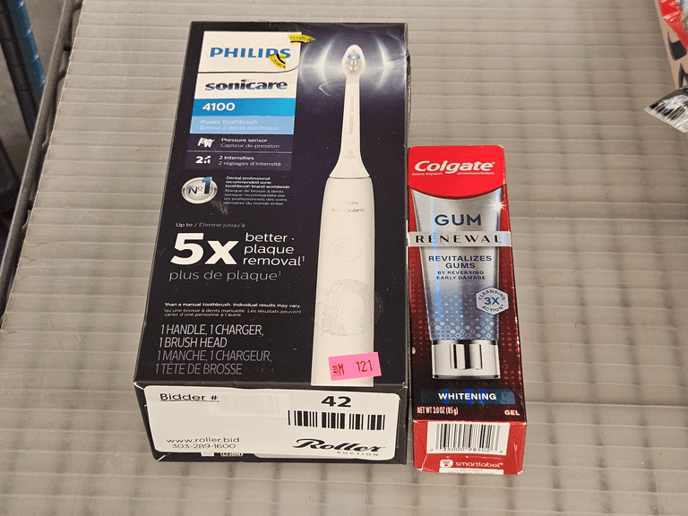 Philips Sonicare 4100 Power Toothbrush With Charger And Colgate Gum Renewal Whitening Gel - Roller Auctions