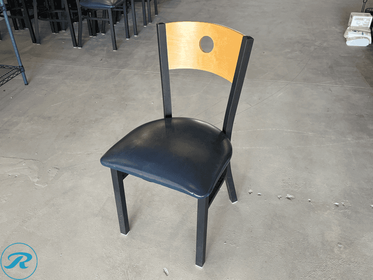 (17) Metal Frame Wood Back Dining Chairs with Vinyl Seats