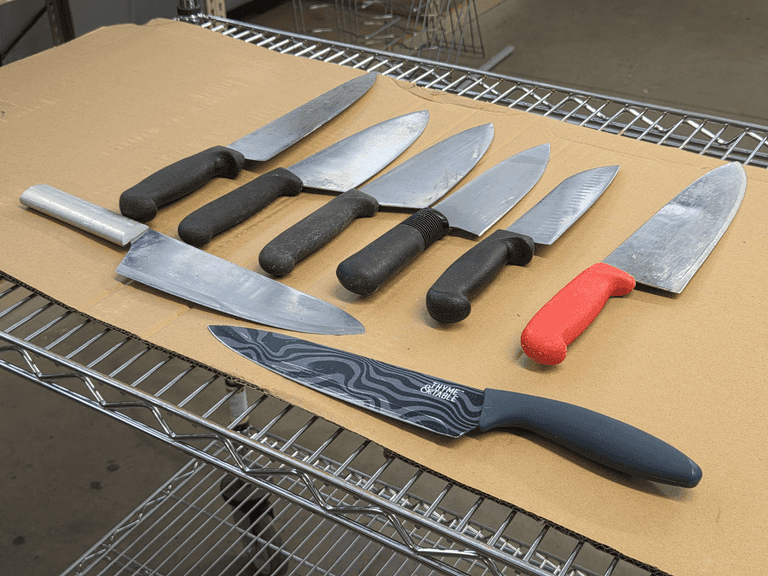 (8) Assorted Chef Knives, Mixed Handles, Stainless Steel, Includes Thyme & Table