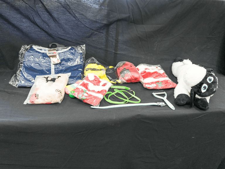 Pet Apparel, Leashes, Grooming Tool, and Plush Toy