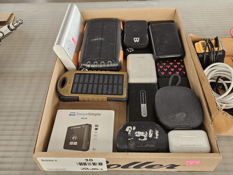 Assorted Power Banks, Chargers, Cables, SwipeSimple B250, Bluetooth Speaker - Roller Auctions