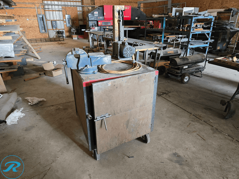 Metal Cabinet with Vise and Belt Sander
