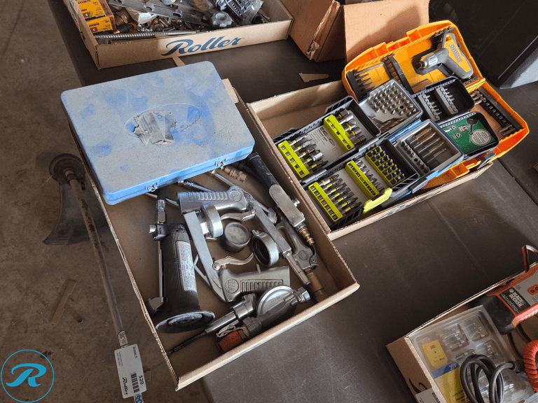 Tray of  Driver Bits, Fasteners, Drill Bits and Automotive Tools