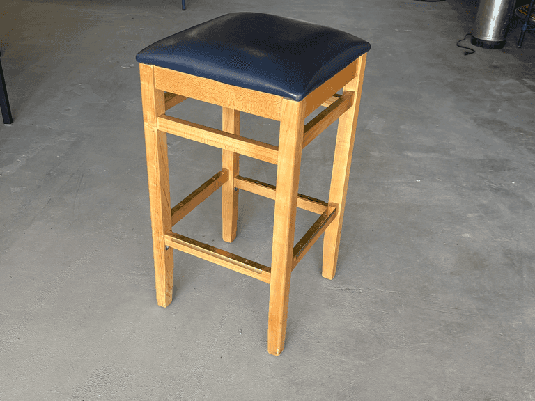 (8) Wooden Bar Stools, Vinyl Seats, Brass Footrest