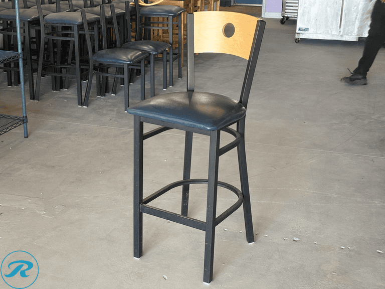 (10) Metal Frame Wood Back Bar Chairs with Vinyl Seats