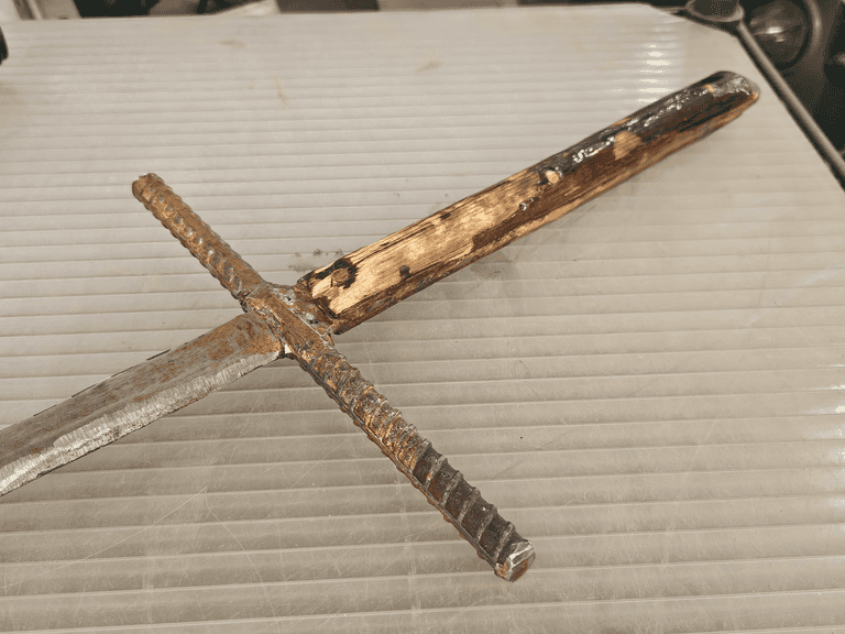 Homemade Large Sword, Metal Blade, Rebar Crossguard, Wood Handle - Roller Auctions
