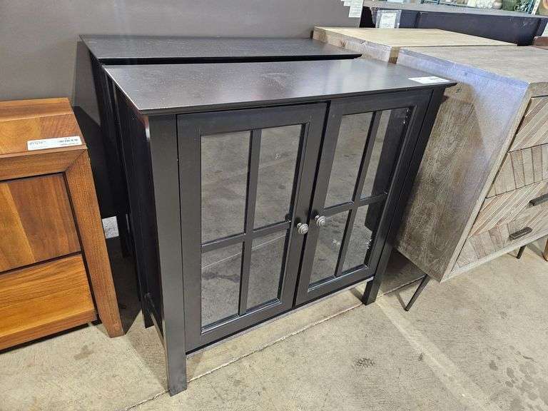 (2) Black Glass Door Storage Cabinets With Shelf, 31"x12"