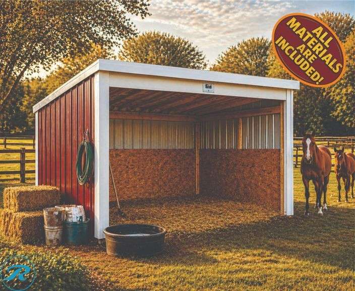 DIY - 12’ x 12’ Horse Loafing Shed Kit - Wood Framing - Metal Siding & Roof - Heavy Duty - Ready Now - Perfect for Horses, Goats, and Ranch Use