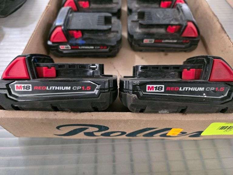 (8) Milwaukee M18 Red Lithium CP1.5, CP2.0 Battery Packs - Roller Auctions