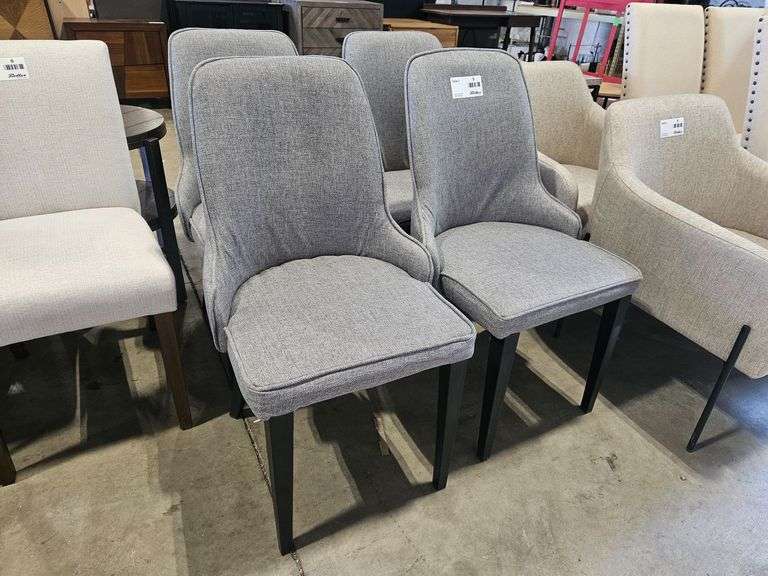 (4) Gray Upholstered Dining Chairs with Black Wood Legs
