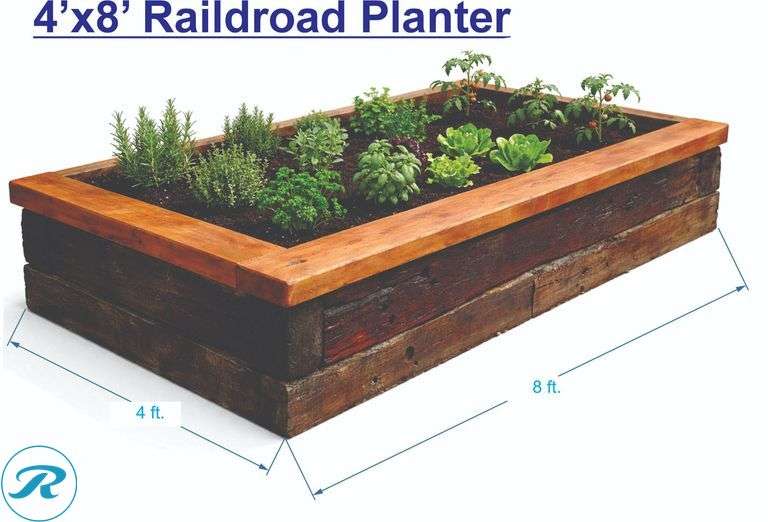 DIY KIT: ASSEMBLY REQUIRED: 4x8 Rustic Railroad Planter - Grow Your Own Garden in Style DESCRIPTION: Bring timeless rustic charm to your garden with this beautiful 4x8 Railroad Tie Planter. Designed to stand out, this raised garden bed features an authentic weathered wood look inspired by classic railroad ties, giving your space a warm, natural, and high-end rustic feel.Built with solid, heavy materials, this is not a flimsy planter. it's a durable, long-lasting structure made to handle seasons.