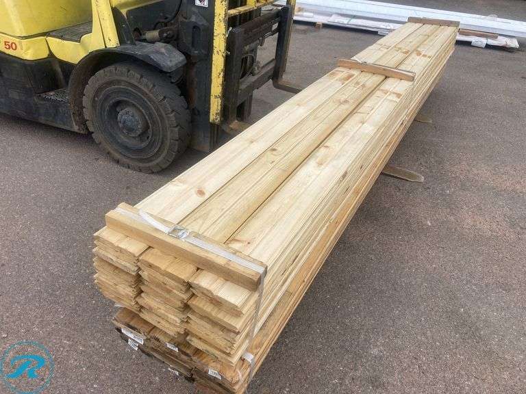 (55) New - 3/4- in x 5 1/2 in x 12 Ft. Unfinshed Brown Pine Wood Tongue and Groove Wall Plank - Roller Auctions