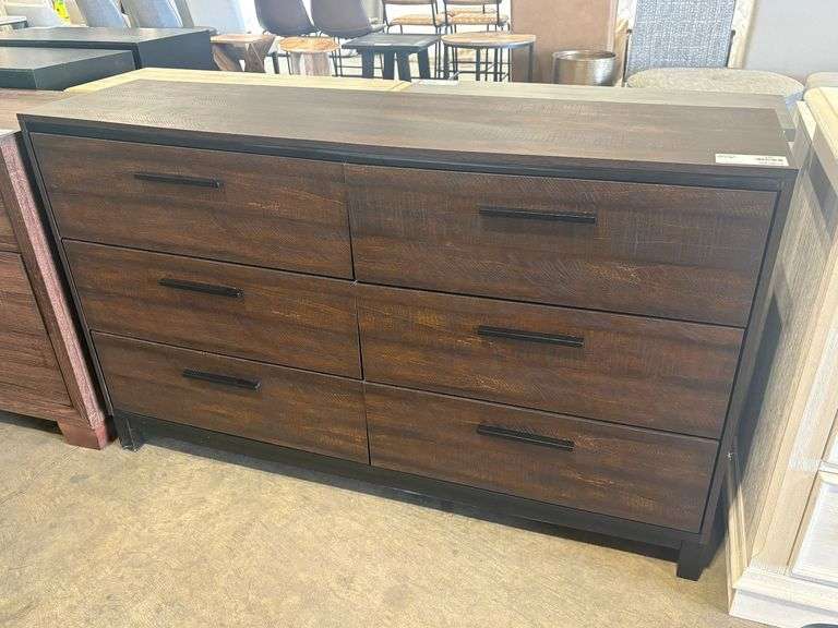 Dresser, 6-Drawer, Dark Wood Finish, Metal Handles, 59" x 16"