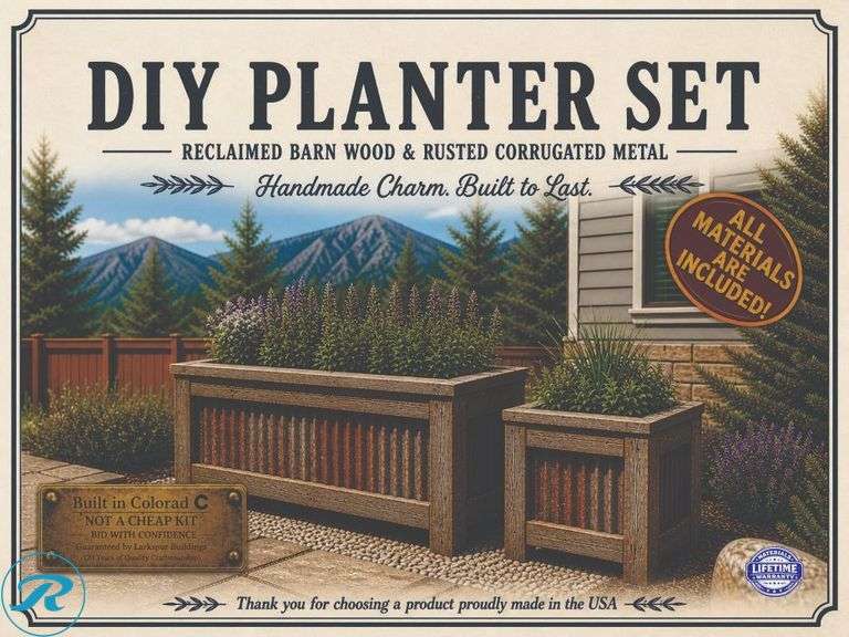 (2) Premium Planter Kits, Reclaimed Wood, 24" x 24" and 24" x 36"