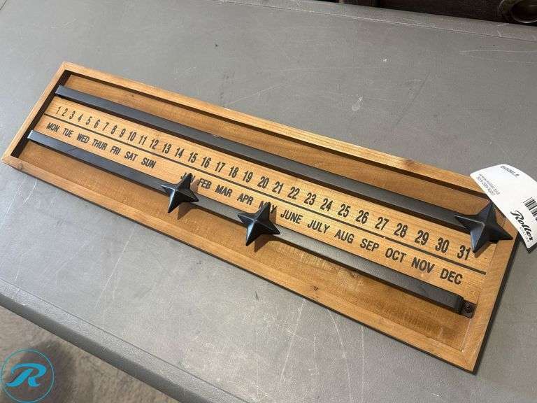 Wood Framed Perpetual Wall Calendar with Metal Star Markers, 29” x 8”