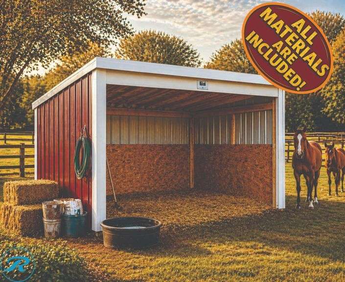 DIY KIT: ASSEMBLY REQUIRED: 12x12 Horse Loafing Shed Kit - Wood Framing - Metal Siding & Roof - Heavy Duty - Ready Now - Perfect for - Horses, Goats & Ranch Use