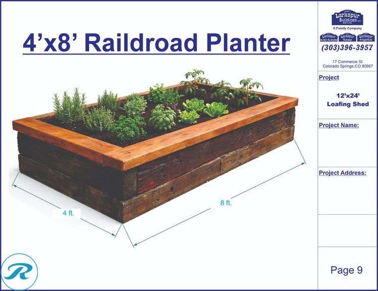 DIY KIT: ASSEMBLY REQUIRED: 4x8 Rustic Railroad Planter - Grow Your Own Garden in Style DESCRIPTION: Bring timeless rustic charm to your garden with this beautiful 4x8 Railroad Tie Planter. Designed to stand out, this raised garden bed features an authentic weathered wood look inspired by classic railroad ties, giving your space a warm, natural, and high-end rustic feel.Built with solid, heavy materials, this is not a flimsy planter. it's a durable, long-lasting structure made to handle seasons. - Roller Auctions