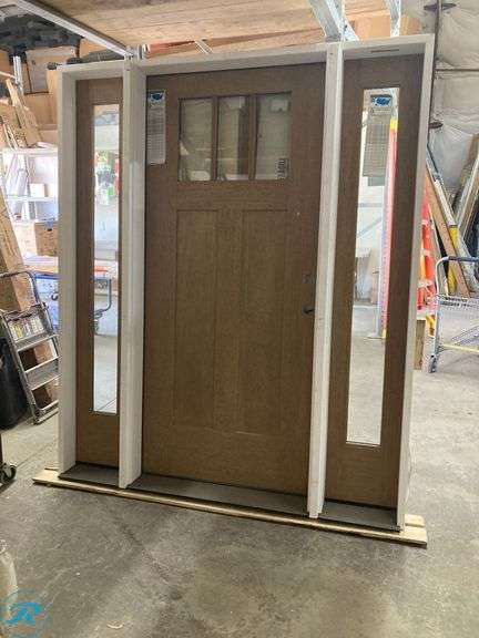 New - Therma- tru Entry Door 68 1/2-in x 81 1/2-in. Fiberglass Left Hand Inswing Beechglass Stained Prehung Rsidential Insulating Core Front Door  (Some Minor Damage and Scratches con the inside, Please See Pictures).