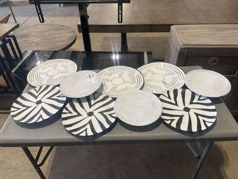 (3) Decorative Black And White Patterned Metal Wall Plates