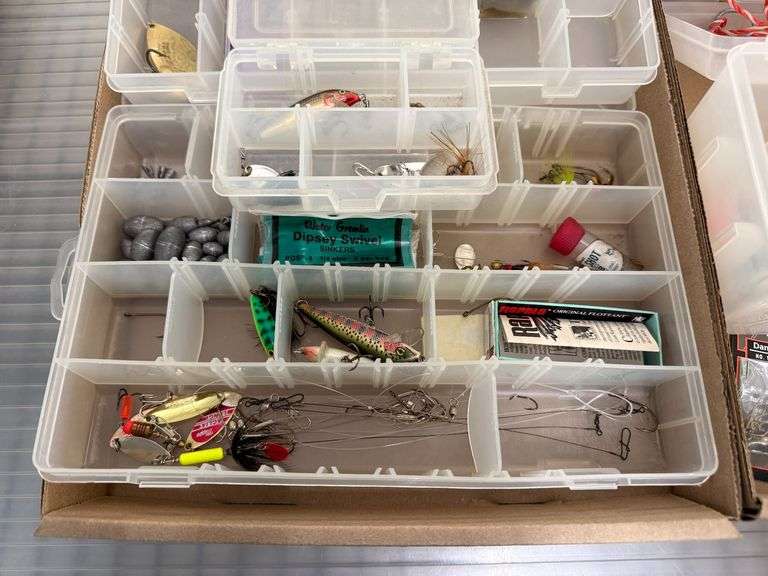 Fishing Tackle Boxes with Assorted Lures, Hooks, Weights, Accessories, and Tools - Roller Auctions