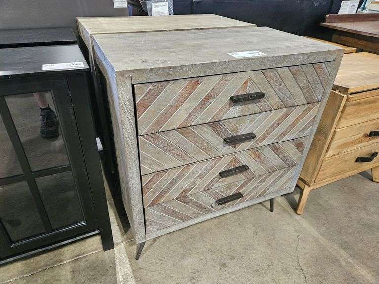(2) Wood Chests, Chevron Pattern, Three-Drawer, 29" x 16"
