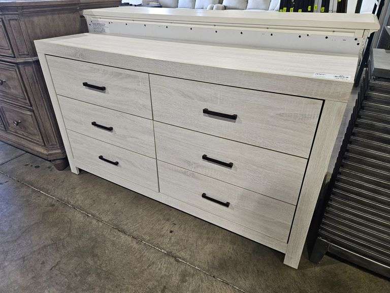 (2) White Wood Six-Drawer Dressers with Black Handles, 59"x17"