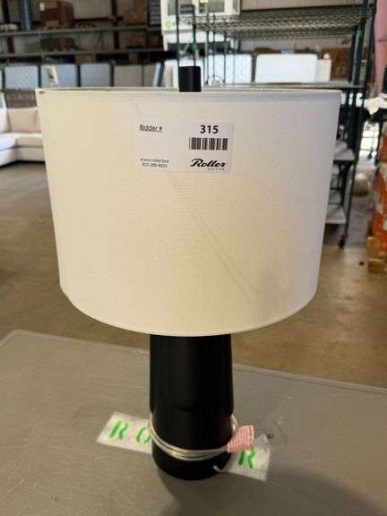 Black Table Lamp With White Drum Shade