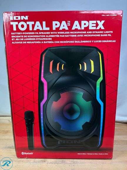 ION Audio Total PA Apex Battery-Powered PA Speaker with Wireless Microphone and Dynamic Lights - New - Roller Auctions