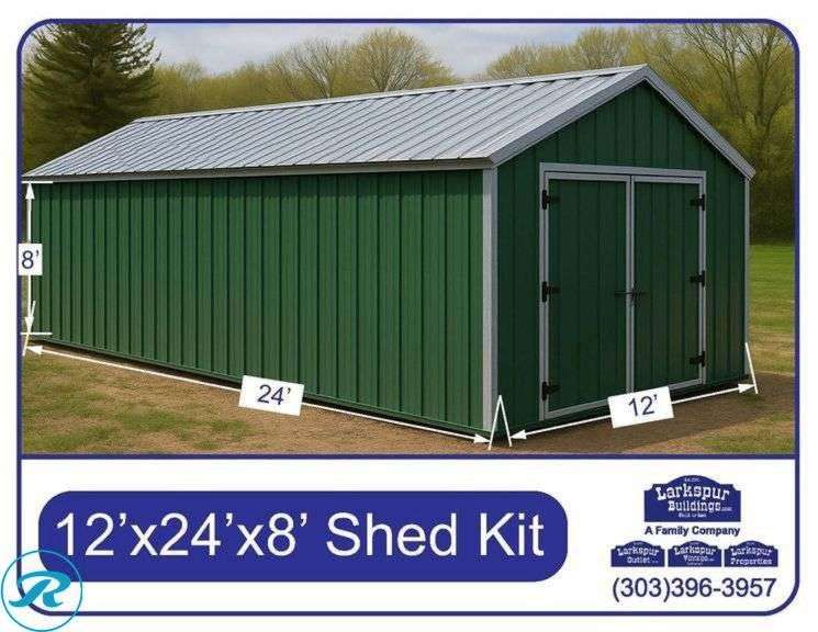 DIY 12'x24' Storage Shed - Huge Space - Wood Frame & Metal Siding - Heavy Duty - Ready Now. Plenty of space for toold, equipments and storage… (and yes… big enough to live in if you are in trouble) - Green (MSRP $5950) - Roller Auctions