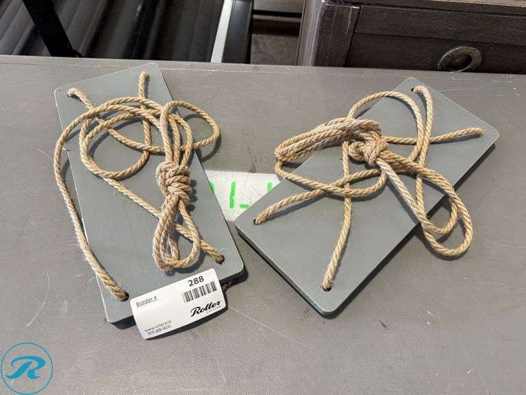 (2) Wood Hanging Rope Shelves