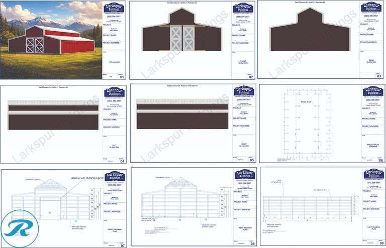 DIY KIT: ASSEMBLY REQUIRED: 40x60x16 Pole Barn Kit - Complete Package -"Larkspur Buildings Provide Professional Square Alignment And Structural Opening For Only $2900 And Professional Trusses Installation For Only $2900"- Trusses, Framing, Metal Siding & Roofing Included. Code compliance for 35 Snow load (Can upgrade for additional cost) - Roller Auctions