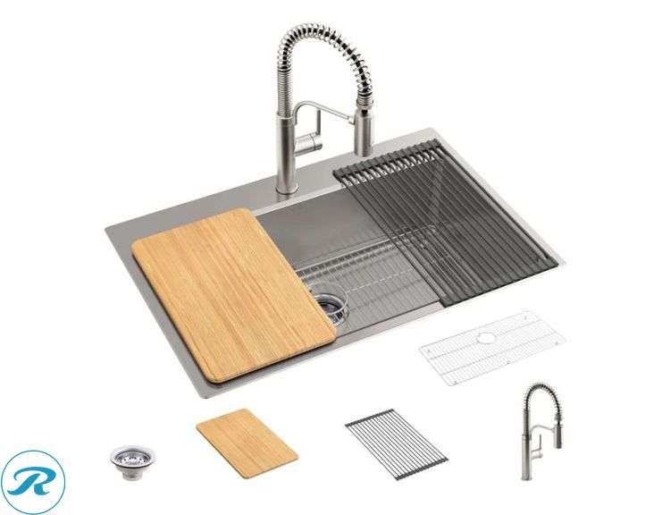Kohler Provo 33" Dual Mount Single-bowl Workstation Kitchen Sink Kit - Like New/Open Box