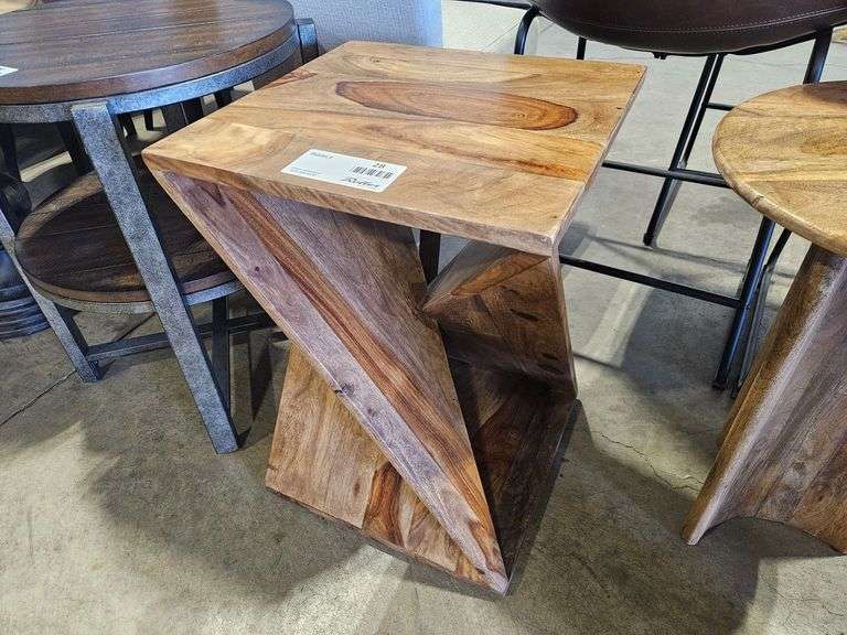 Sheesham Wood Modern Geometric Side Table, 16” x 16”