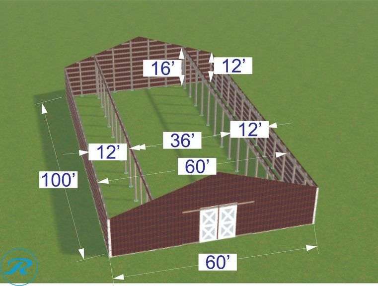DIY KIT: ASSEMBLY REQUIRED: 60x100x16 Pole Barn KIT "Larkspur Buildings Provide Professional Square Alignment And Structural Opening For Only $2900 And Professional Trusses Installation For Only $2900" Trusses, Lumber, Siding & Roofing - Plans & Instructions Included. Code compliance for 30 Snow load (Can upgrade for additional cost) - Roller Auctions