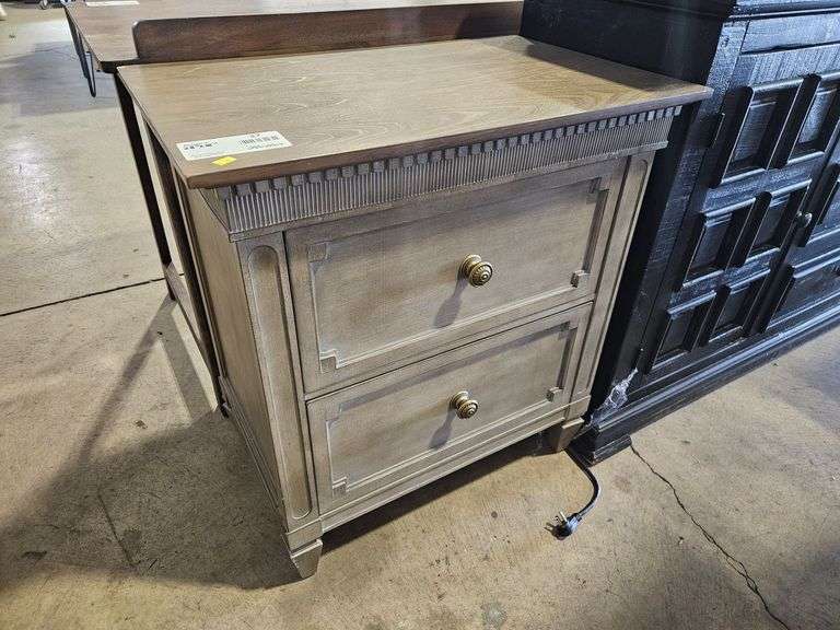 Electric Two-Drawer Wood Nightstand with Brass Knobs, 28"x18"