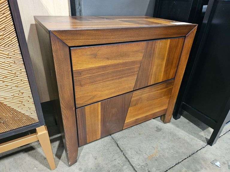 Wood Two-Drawer Modern Nightstand with Geometric Pattern Front, 36"x14"