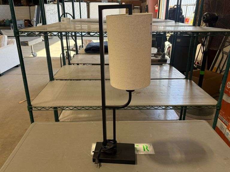 Modern Black Table Lamp With Rectangular Base And Fabric Shade