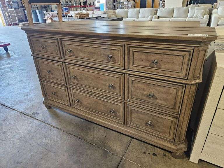 Wooden Nine-Drawer Dresser With Metal Knob Pulls, 68"x18"