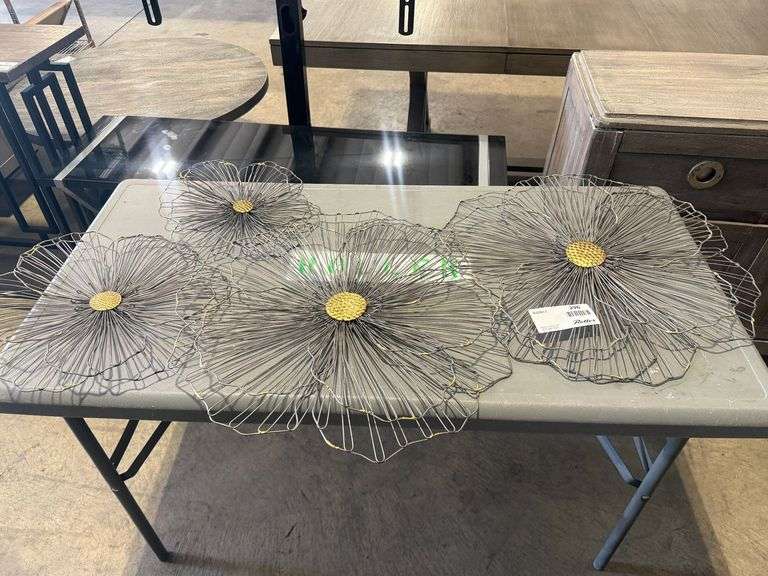 (4) Metal Wire Flower Wall Art Decor