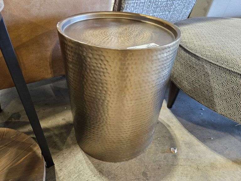 Hammered Metal Drum Side Table, 16”