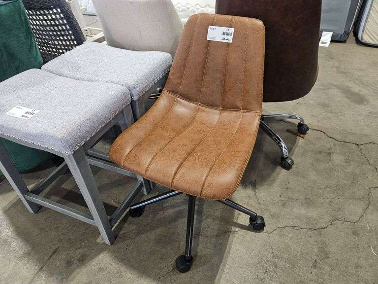 Brown Faux Leather Adjustable Office Chair with Casters