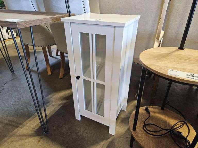 White Glass Door Storage Cabinet With Shelves, 14"x 12"