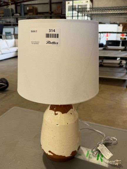 Ceramic Table Lamp, Two-Tone Glaze, White Fabric Shade