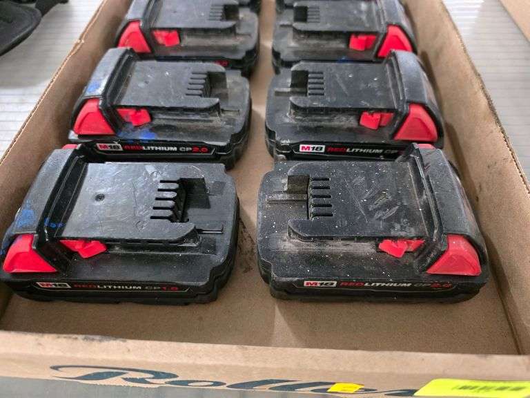 (8) Milwaukee M18 Red Lithium CP1.5, CP2.0 Battery Packs - Roller Auctions