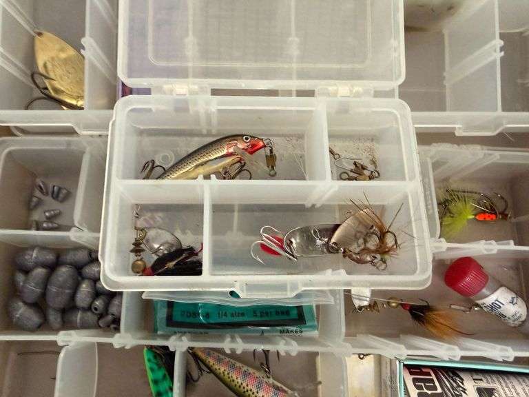 Fishing Tackle Boxes with Assorted Lures, Hooks, Weights, Accessories, and Tools - Roller Auctions
